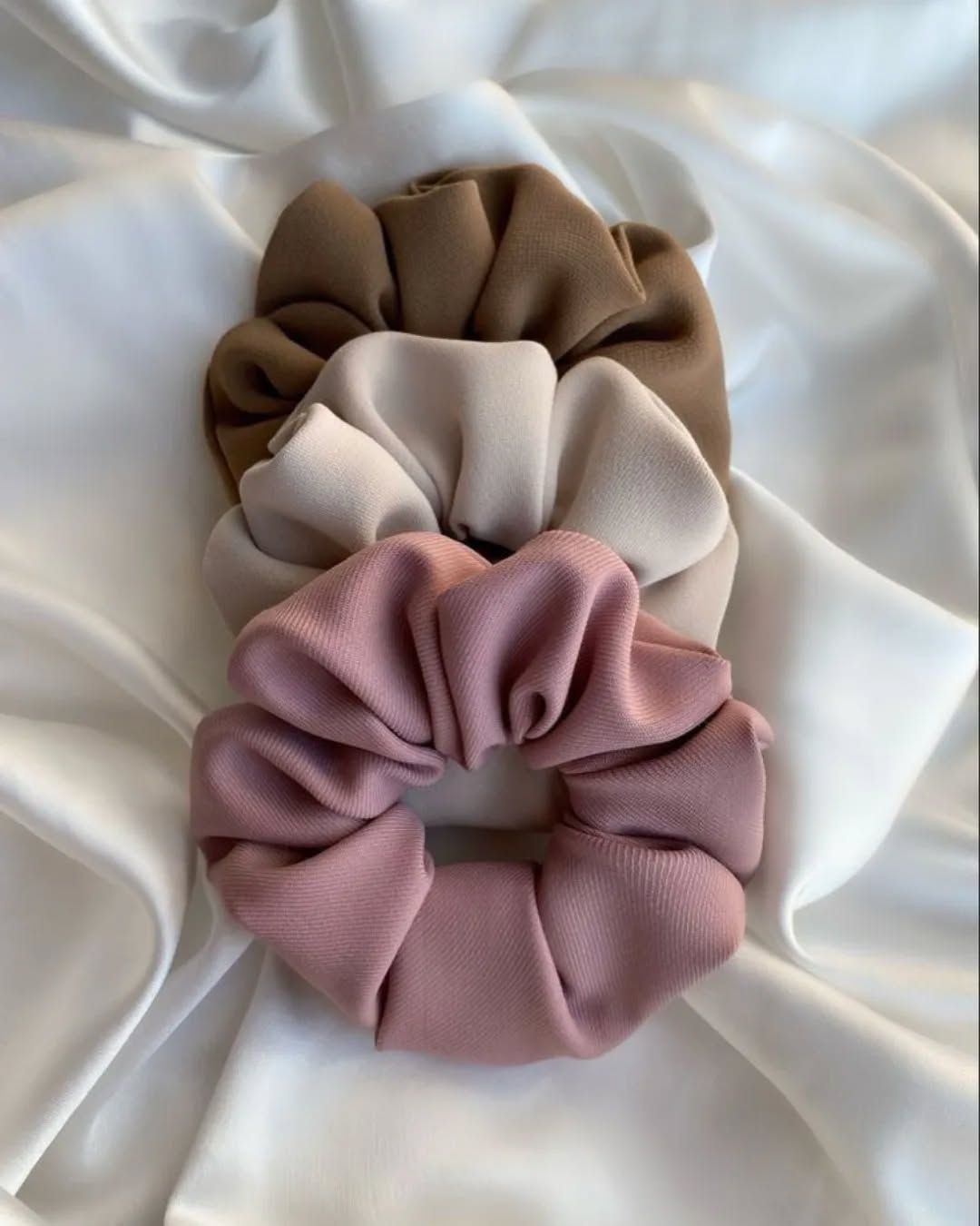 satin scrunchies set-blush & nude (pack of 3)